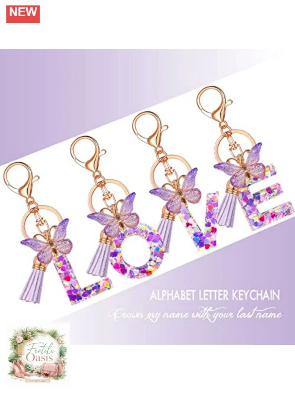 Butterfly Initial Letter Keychain for Women Resin Bag Charm Gift